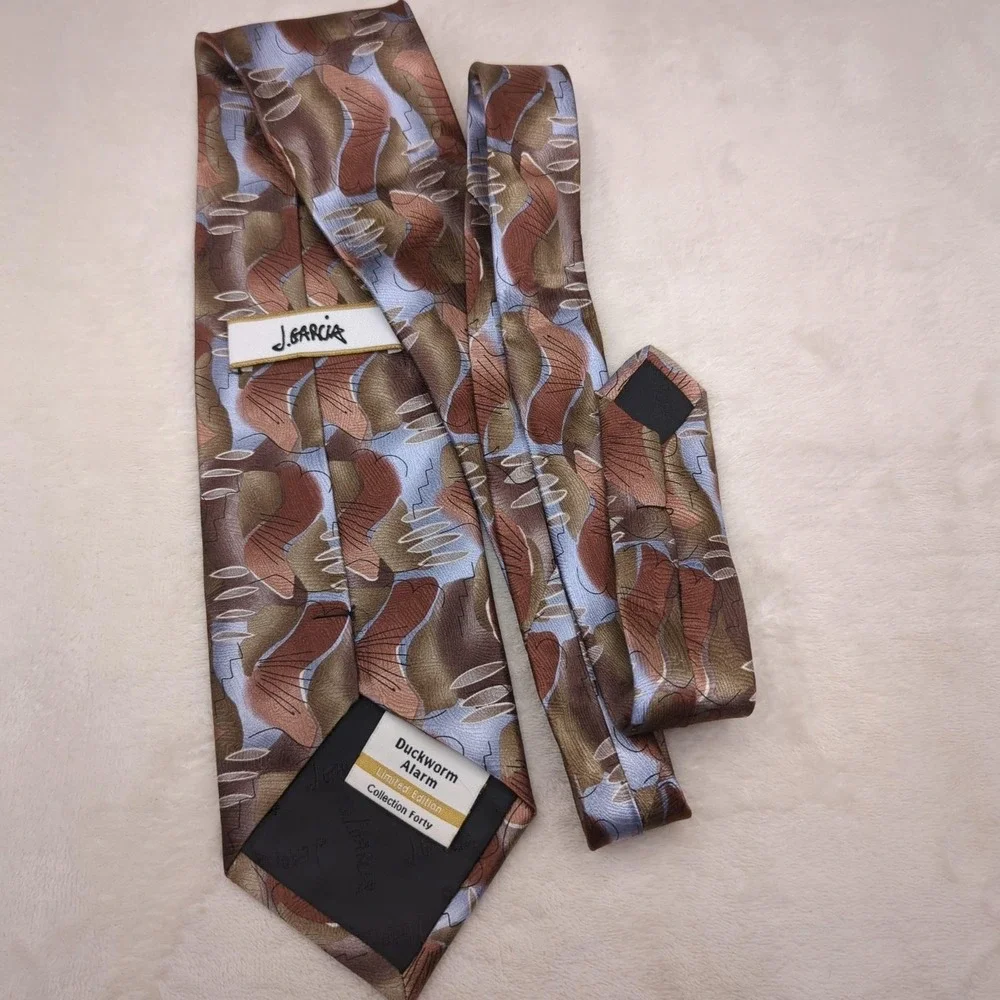 VINTAGE J Garcia Tie Mens‎ Brown Silk Duckworm Alarm Collection Limited Edition